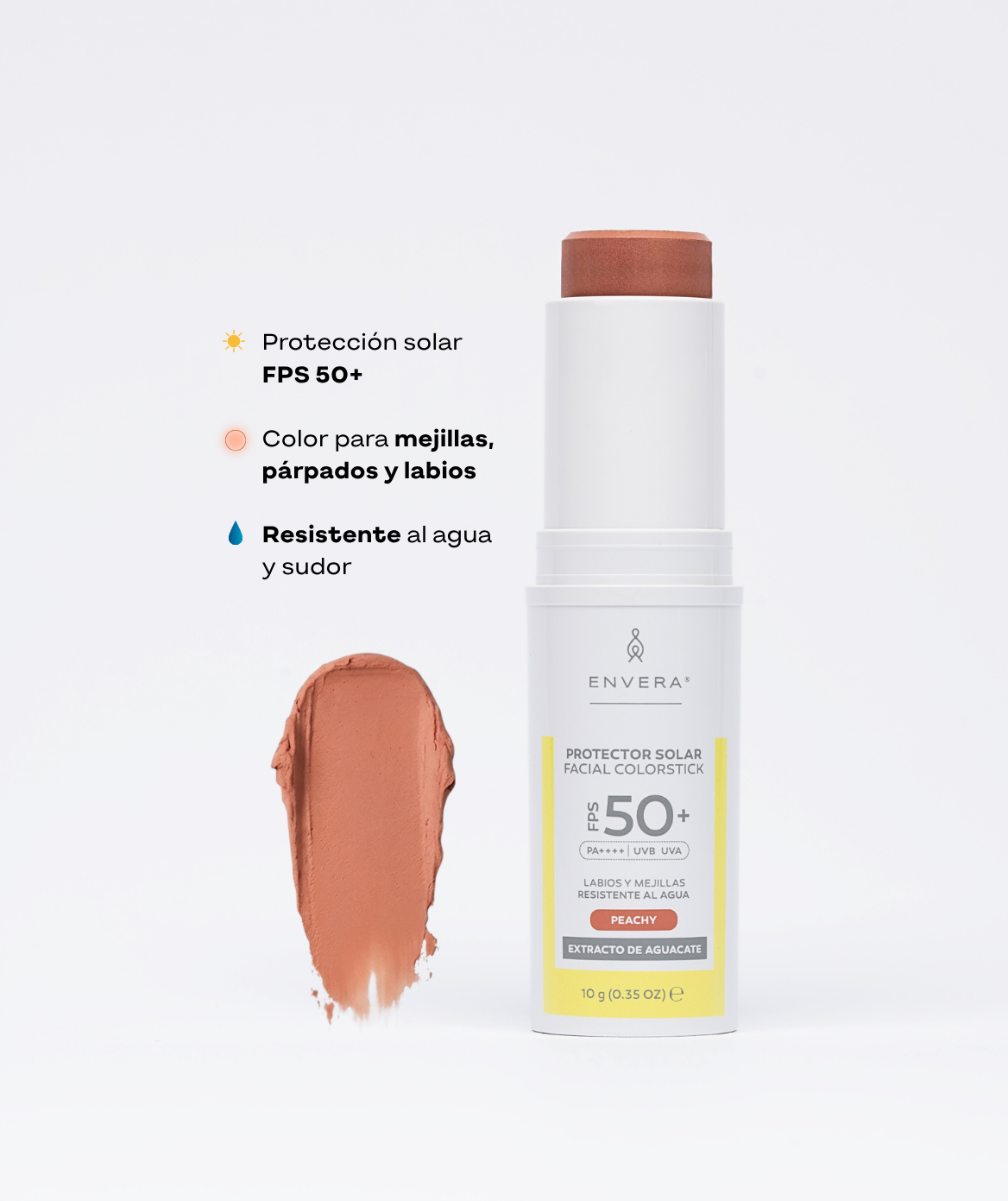 Protector Solar en barra con color (Peachy, Iluminador y Contorneador) FPS 50+ UVA/UVB, PA++++