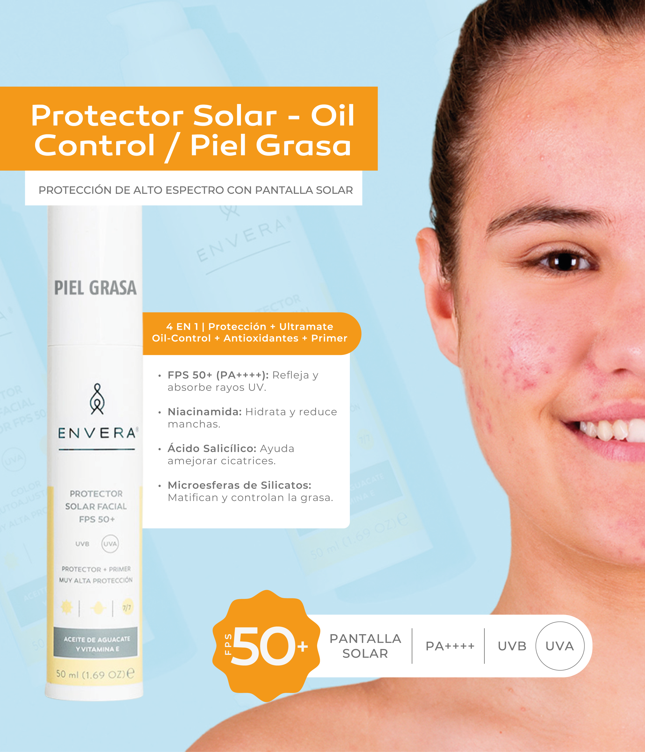 Protector Solar para Pieles Grasas FPS 50+ UVA/UVB