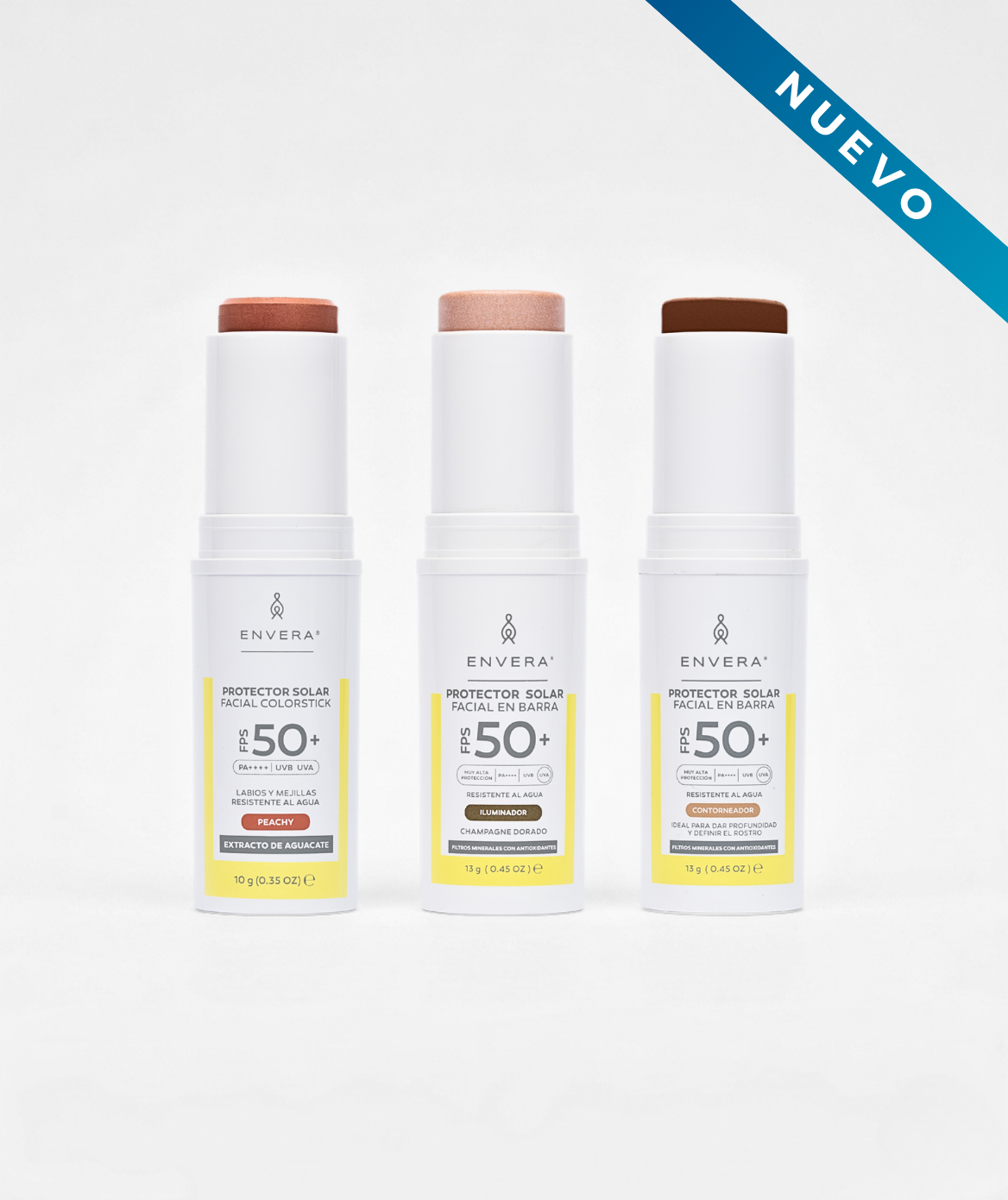 Protector Solar en barra con color (Peachy, Iluminador y Contorneador) FPS 50+ UVA/UVB, PA++++